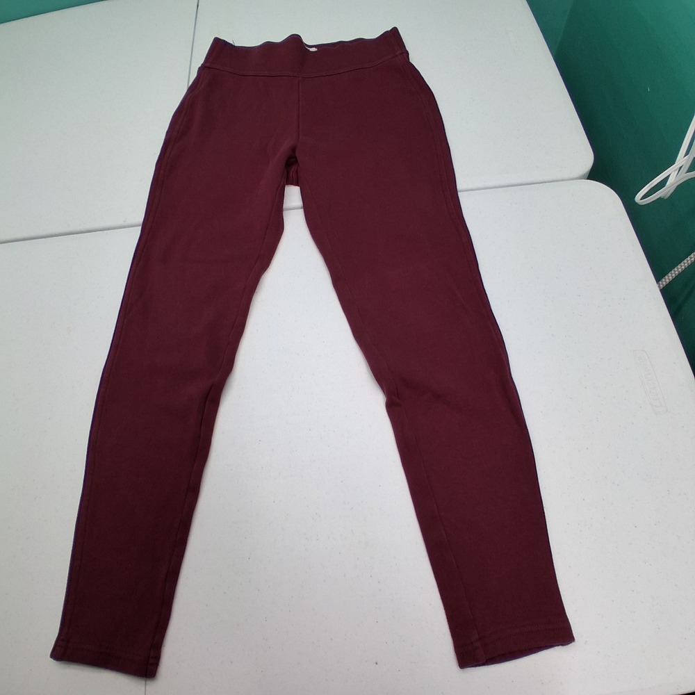 Lands End Serious Sweats Leggings S 6-8 Maroon Fleece Pockets Slim Leg